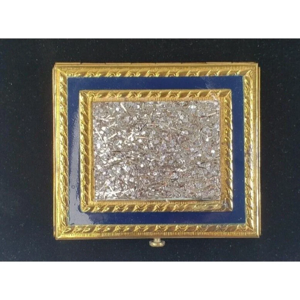 Vintage 1950's Dorset Fifth Avenue Powder Compact Lucite Silver Glitter Confetti